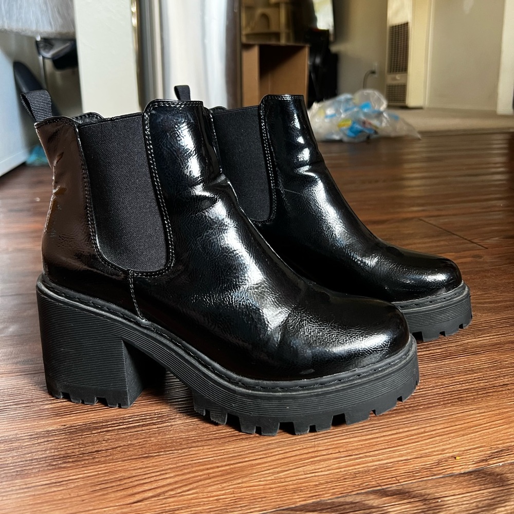 Missguided, patent black boots, size 9